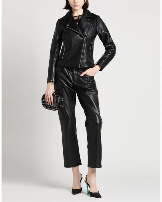 Sandro Black Lambskin Biker Zipper Jacket