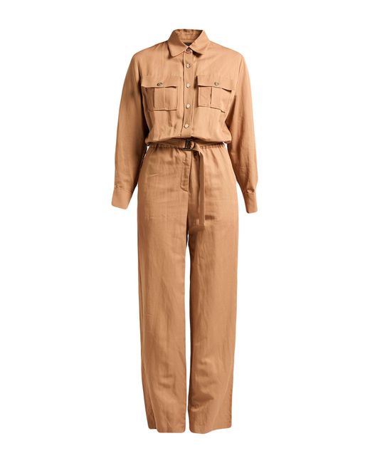 Maje Natural Camel Jumpsuit Viscose, Linen, Cotton