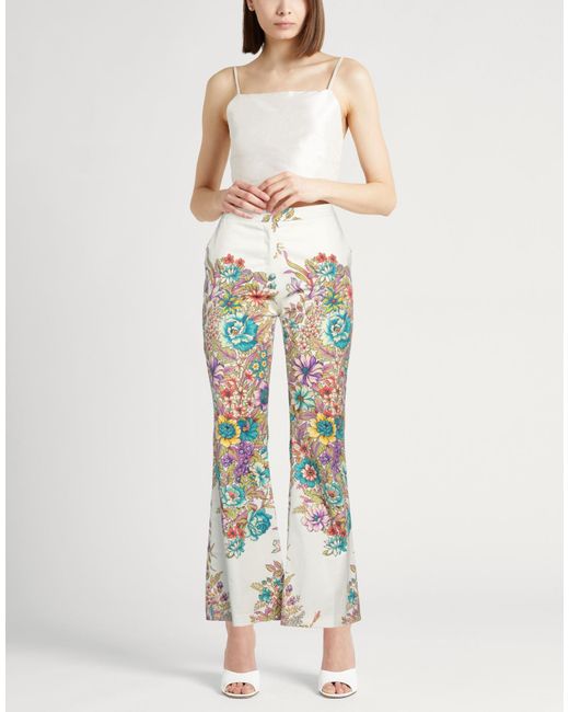 Etro White Ivory Pants Cotton, Elastane