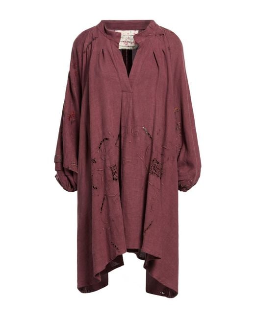 By Walid Purple Burgundy Mini Dress Linen