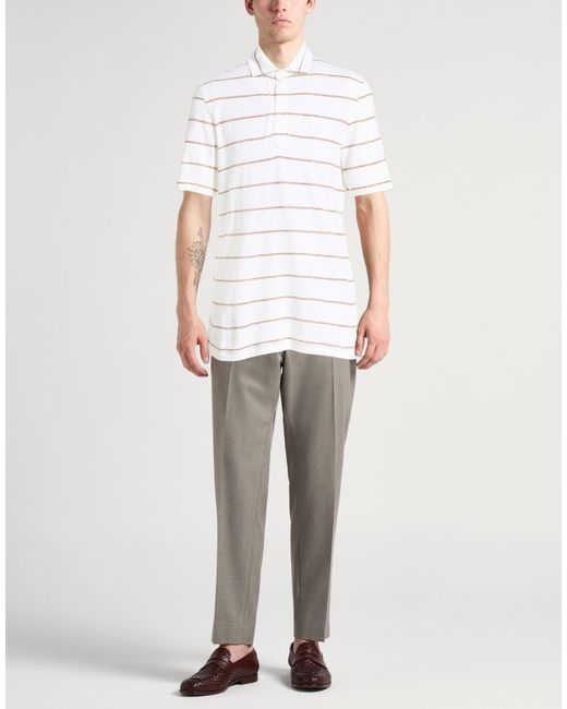Brunello Cucinelli White Polo Shirt Linen, Cotton for men