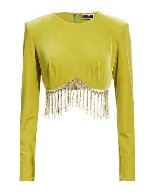 Elisabetta Franchi Yellow Top Polyester, Elastane, Glass, Brass