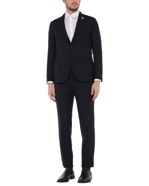Lardini Black Midnight Suit Wool for men