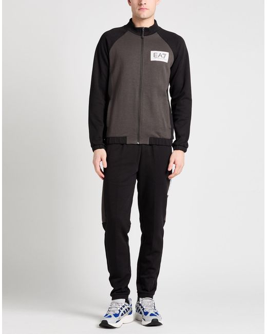 EA7 Black Charcoal Tracksuit Cotton, Polyester for men