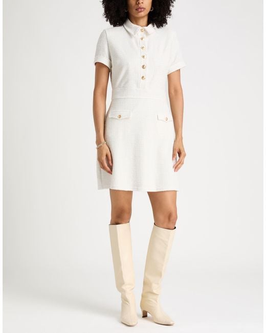 Guess White Ivory Mini Dress Polyester, Cotton, Elastane, Metal Fiber