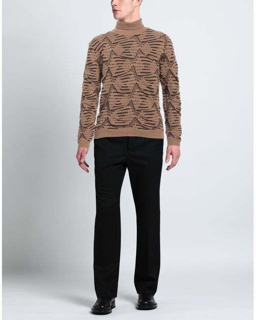 Daniele Alessandrini Brown Camel Turtleneck Wool, Polyamide for men