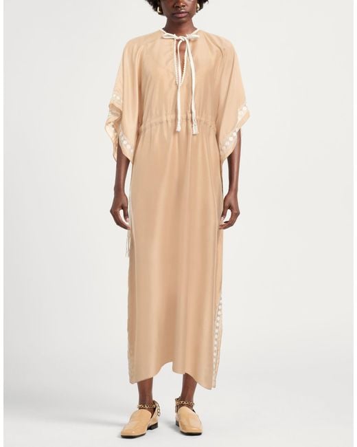 Twinset Natural Sand Maxi Dress Polyester, Cotton