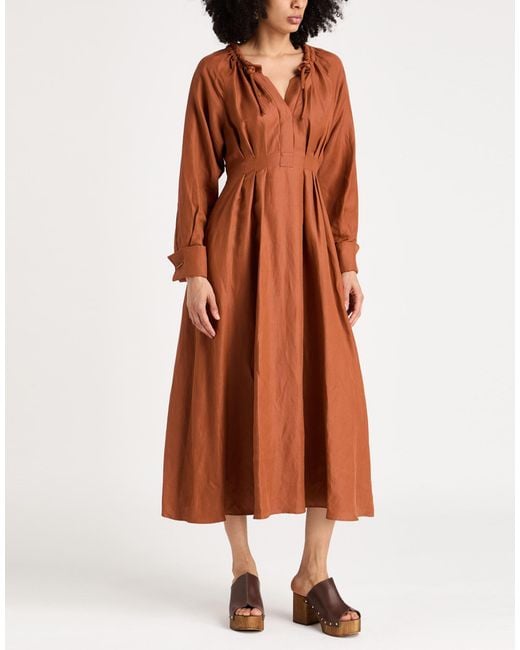 Max Mara Brown Maxi Dress Linen, Silk