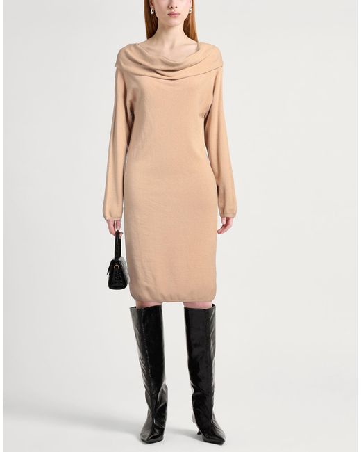 SEVENTY VENEZIA Natural Camel Midi Dress Viscose, Polyester, Polyamide
