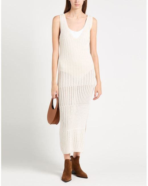 Eleventy White Maxi Dress Cotton, Metallic Fiber, Polyamide