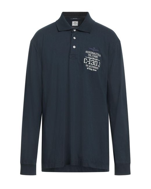 Aeronautica Militare Blue Embroidered Cotton Polo Shirt for men