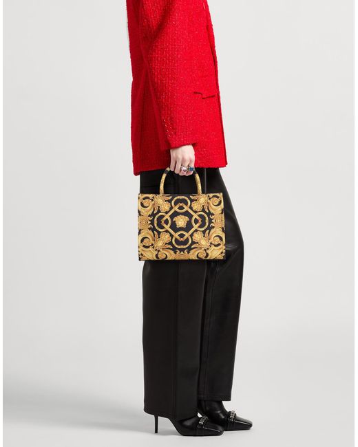 Versace Metallic Handbag Polyester, Calfskin