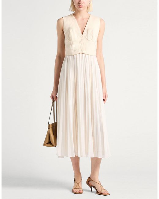 Sandro Natural Midi Dress Polyester, Linen, Cotton, Elastane