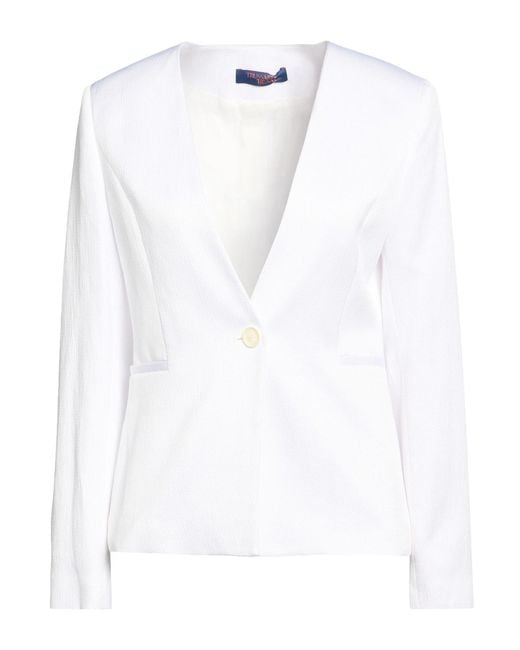 Trussardi White Blazer Cotton, Polyester, Elastane
