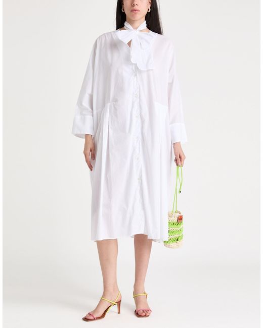 Caliban White Midi Dress Cotton