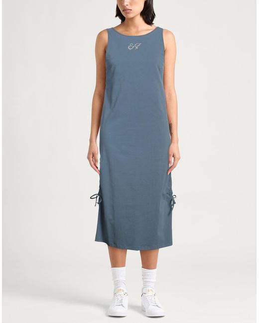 EA7 Blue Slate Midi Dress Cotton, Elastane