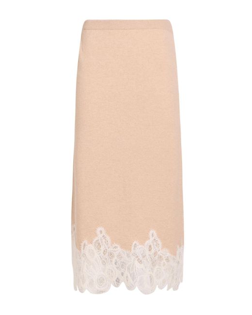 Fabiana Filippi White Sand Midi Skirt Virgin Wool, Silk, Cashmere