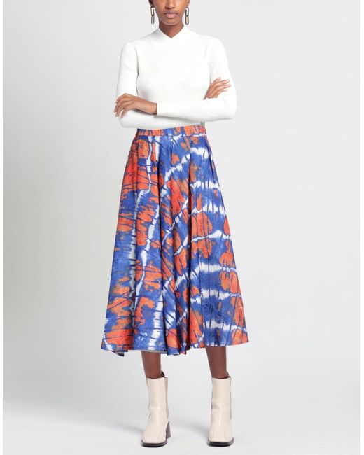 Stella Jean Blue Bright Midi Skirt Polyester, Elastane