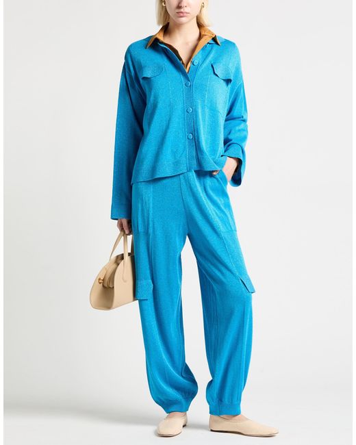 Akep Blue Azure Pants Cotton, Viscose, Metallic Fiber, Polyamide