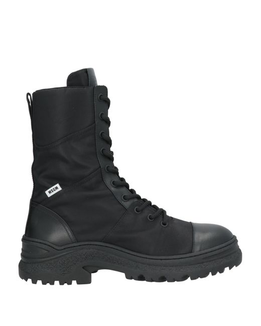 MSGM Black Ankle Boots Leather, Textile Fibers