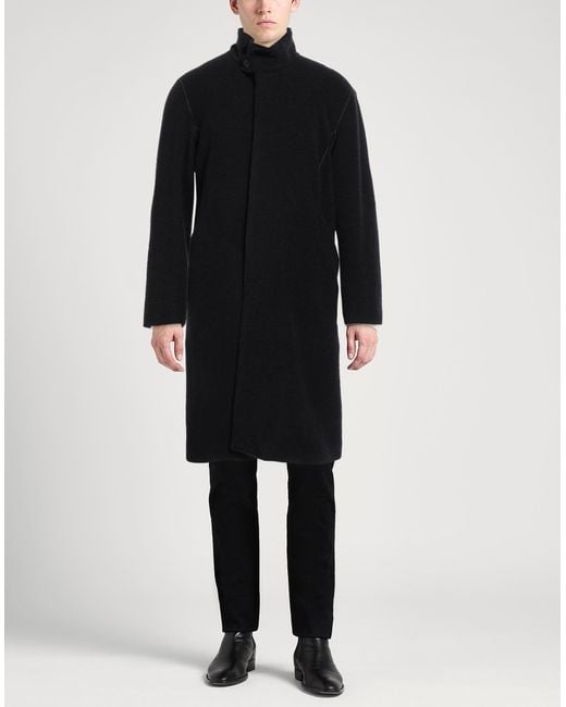 Emporio Armani Black Overcoat & Trench Coat Virgin Wool, Polyamide, Polyester for men