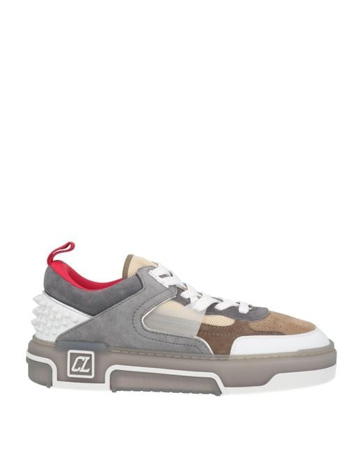 Christian Louboutin Gray Khaki Sneakers Leather, Textile Fibers for men