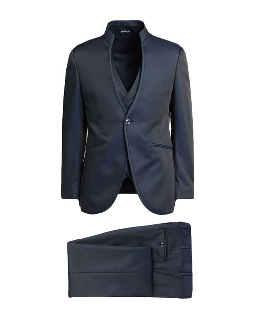 Luigi Bianchi Blue Suit Polyester, Wool for men