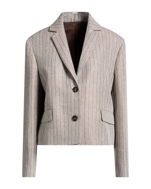 Brunello Cucinelli Gray Blazer Linen, Polyamide, Brass