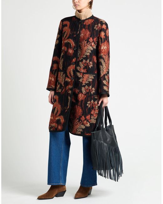 Etro Black Overcoat & Trench Coat Polyester, Wool, Acrylic, Polyamide, Metallic Fiber
