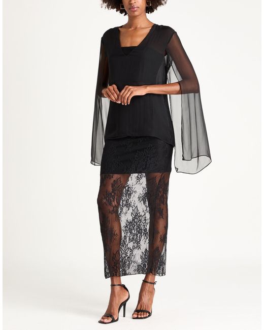 Dixie Black Maxi Skirt Polyester, Viscose, Elastane