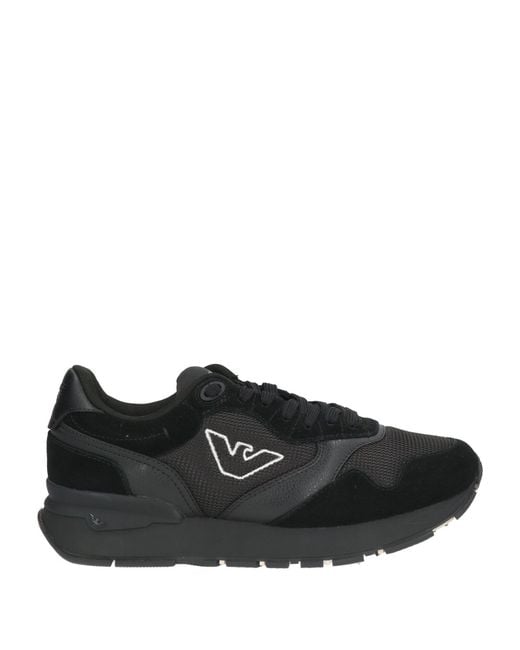 Emporio Armani Black Sneakers Polyester, Cow Leather for men