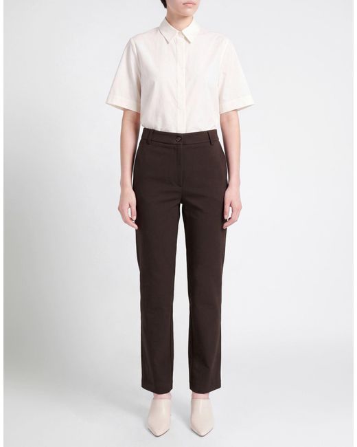 White Wise Brown Dark Pants Viscose, Polyamide, Elastane