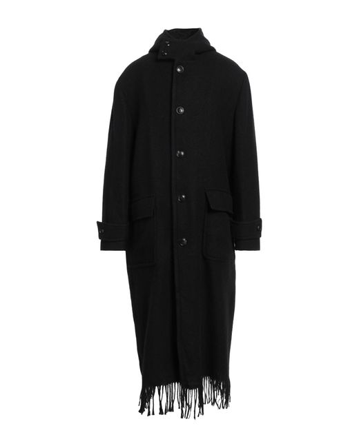 Amiri Black Hooded Wool Single-Breasted Coat for men