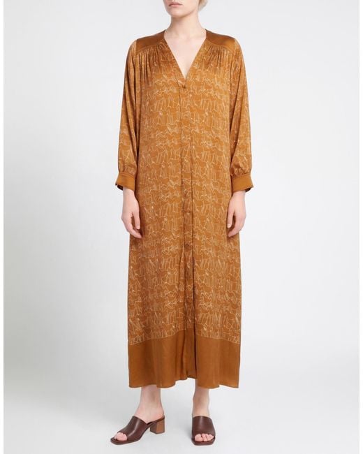 Antonia Zander Natural Tan Midi Dress Silk, Elastane