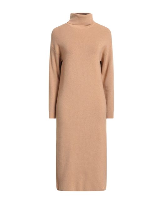 Elisabetta Franchi Natural Camel Midi Dress Wool, Acrylic, Polyamide