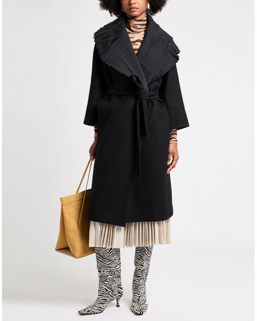Sandro Ferrone Black Coat Polyester, Wool