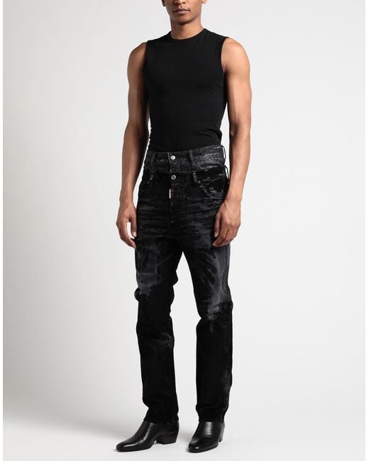 DSquared² Black Jeans Cotton, Elastane, Cow Leather for men
