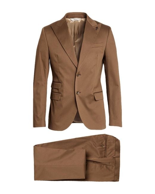 Paoloni Brown Camel Suit Cotton, Elastane for men