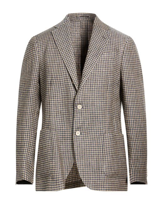 Lardini Brown Blazer Linen, Silk for men