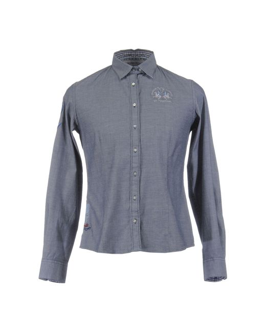 La Martina Blue Long Sleeve Shirt for men