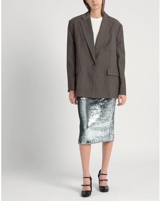 TOPSHOP Gray Khaki Blazer Polyester, Viscose, Elastane