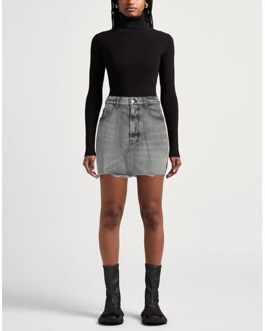 Amiri Gray Denim Skirt Cotton, Cow Leather