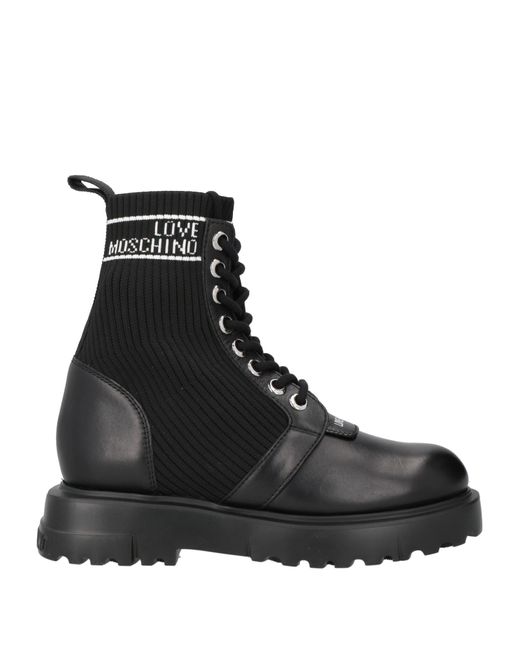 Love Moschino Black Ankle Boots Calfskin, Textile Fibers