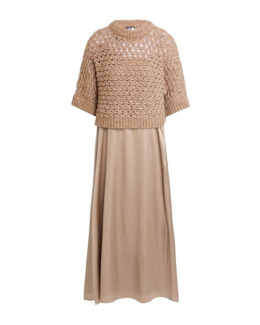 Peserico Natural Camel Maxi Dress Alpaca Wool, Polyester, Nylon, Polyurethane