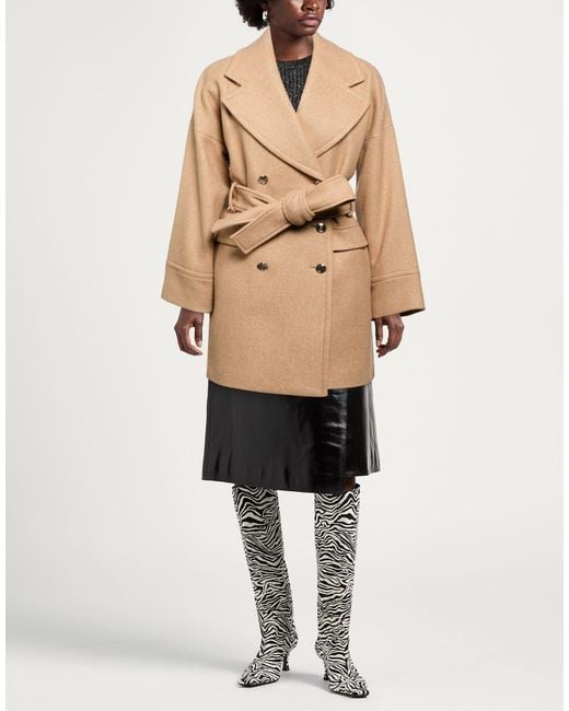 Blugirl Blumarine Natural Sand Coat Recycled Wool, Polyamide, Polyester