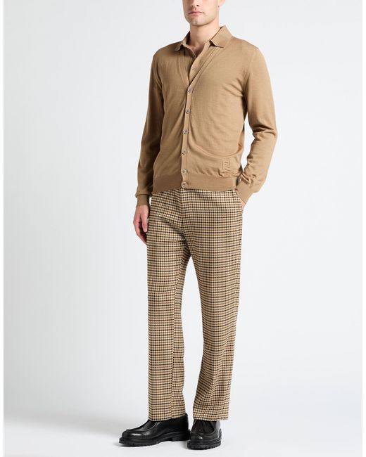 Fendi Brown Camel Cardigan Wool, Elastane for men