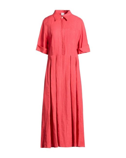 Eleventy Red Midi Dress Linen