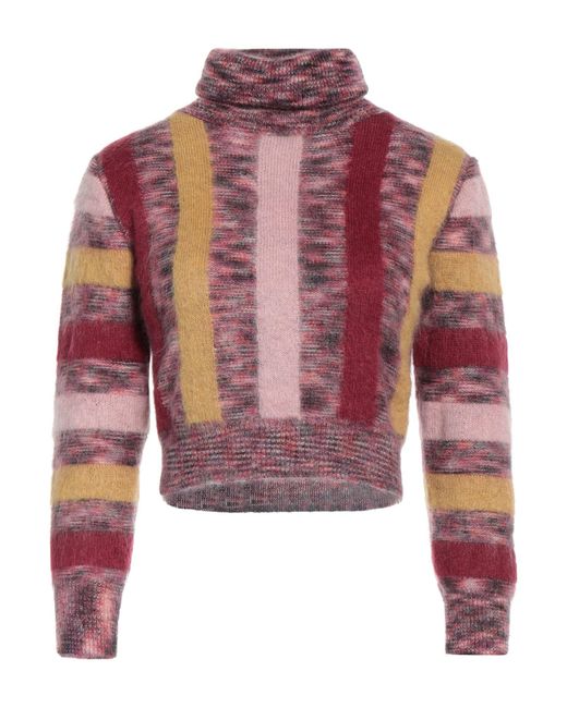 DSquared² Red Striped Roll-Neck Crop Jumper