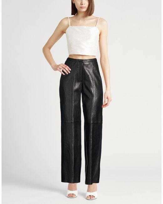 Forte_forte Black Pants Leather, Polyester