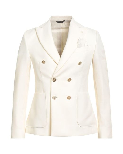 Daniele Alessandrini White Cream Blazer Polyester, Viscose, Elastane for men